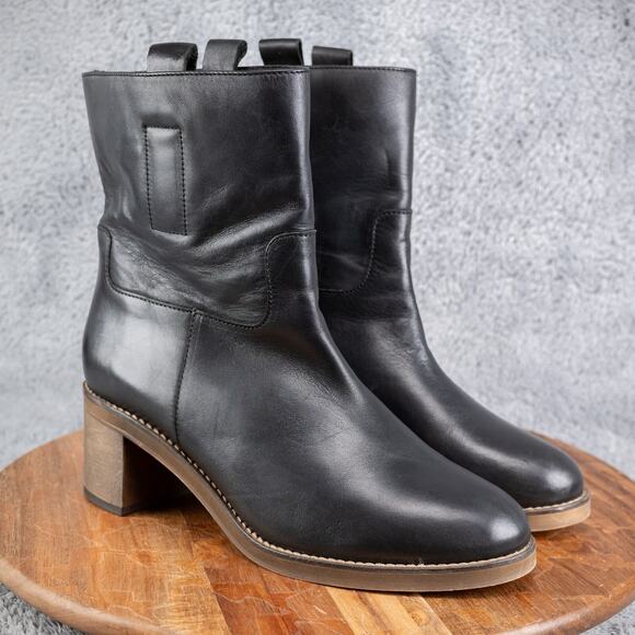 Free People Tabby Women 40.5 / 9.5 Black Leather Pull On Wood Heel Ankle Bootie - Picture 1 of 10